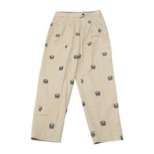 Gant High-Waisted Crest Embroidery Pleated Chinos in Beige Print Cotton